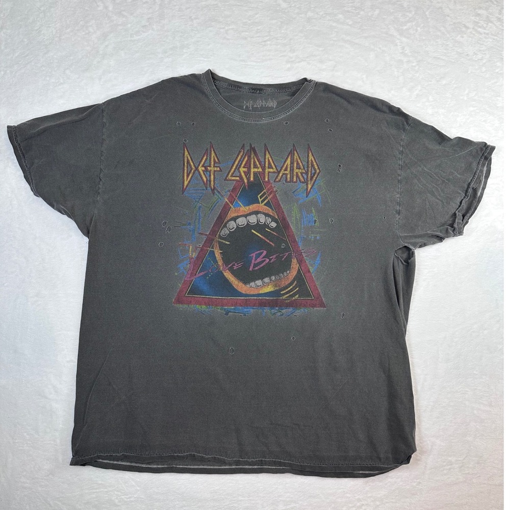 Def Leppard Love Bites T Shirt Goodie Two Sleeves Distressed Gray 2XL OSFA